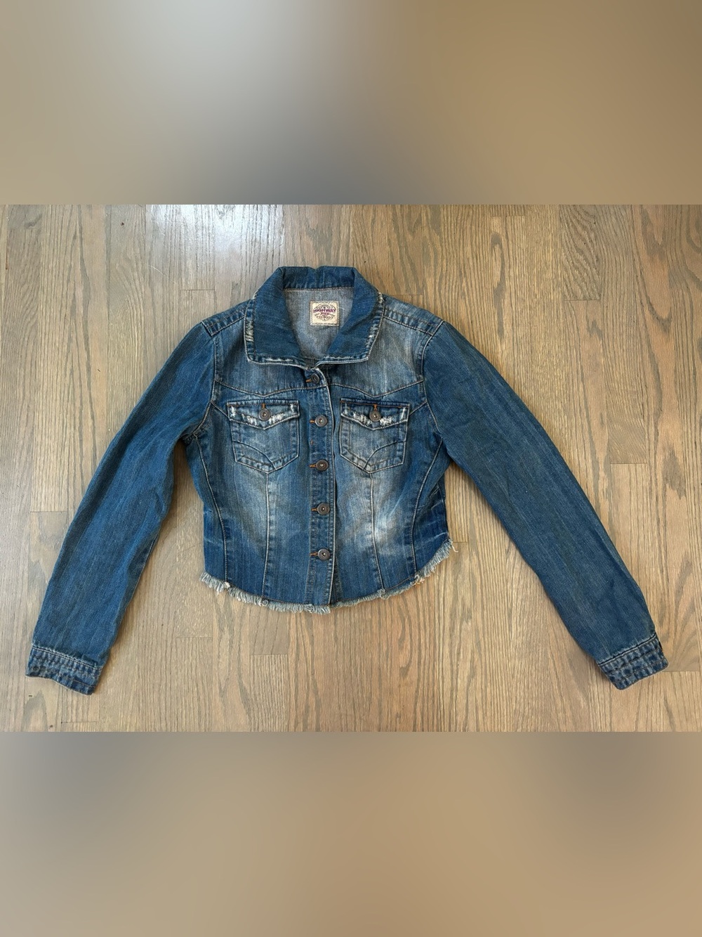 Vintage Y2K Highway Jeans distressed, cropped denim jacket women’s size large